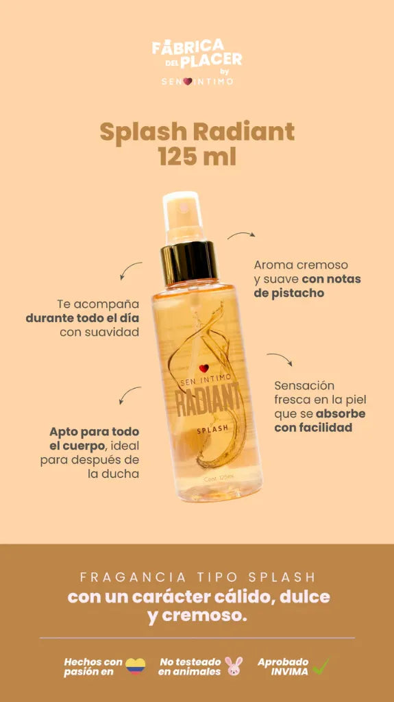 Splash Radiant x125ml - estimulante sexual - envio discreto a Colombia - producto de bienestar íntimo
